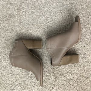 Beige open toe booties